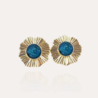 Boucles d'oreilles mariage bohème pour femme tendance dorées, bleu azuline