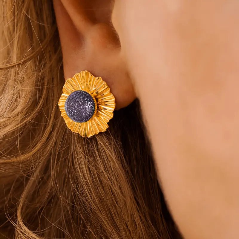 Boucles d'oreilles mariage bohème perle de Murano dorées, rose selenia