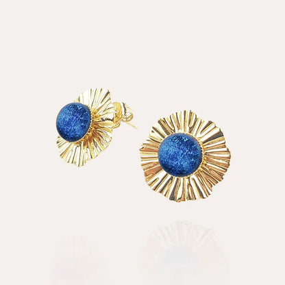 Boucles d'oreilles mariage bohème avec pierre naturelle dorées, bleu lagonia
