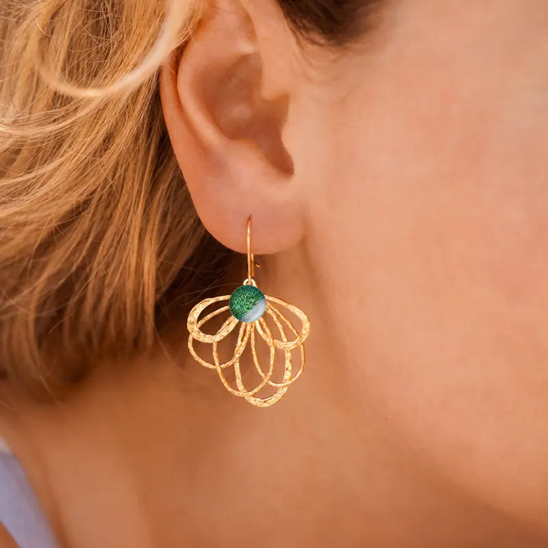 Boucles d'oreilles paon bijoux pour la fête des mères dorées, vertes orneige