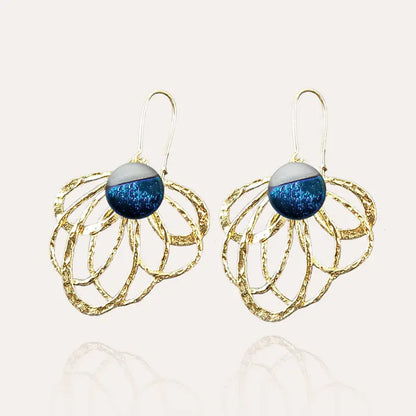 Boucles d'oreilles paon longues en plaque or, bleu bleuange