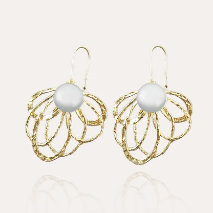 Boucles d'oreilles paon made in France, dorées blanches lumine