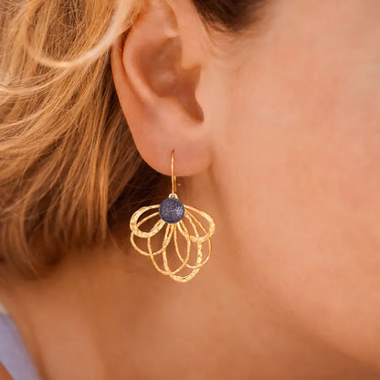 Boucles d'oreilles paon pendantes en or, rose selenia