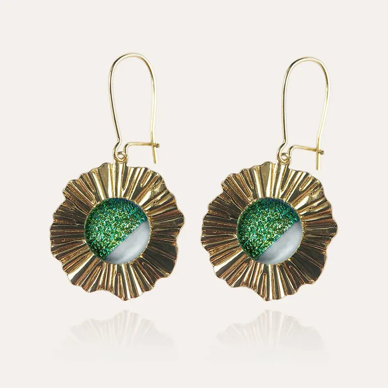 Boucles d'oreilles perle de verre et cratère boutique Murano plaqué or vertes orneige