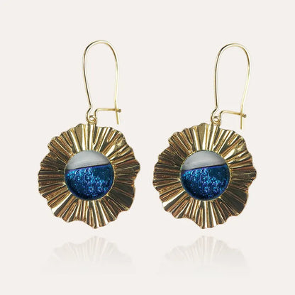 Boucles d'oreilles perle de verre et cratère perles dorées bleu bleuange