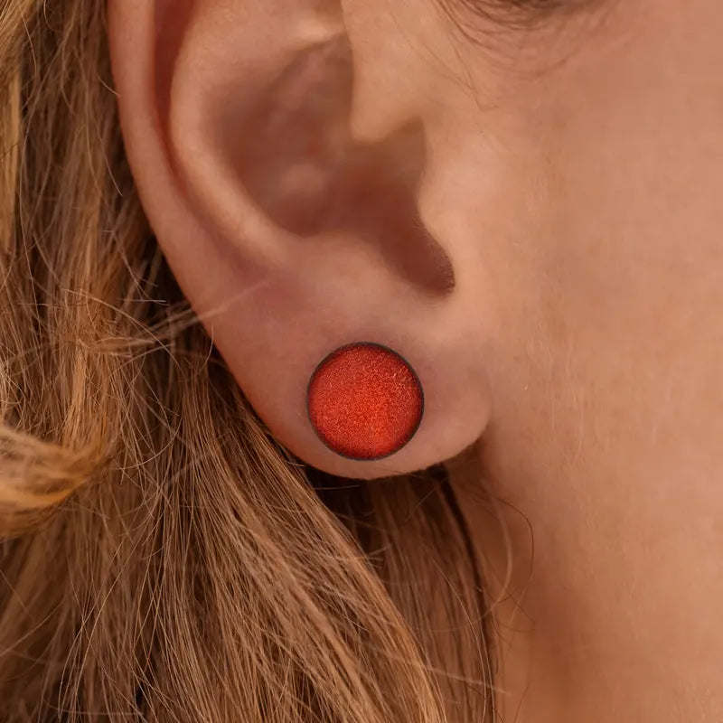 Boucles d'oreilles puces clou argent massif rouge flambesia