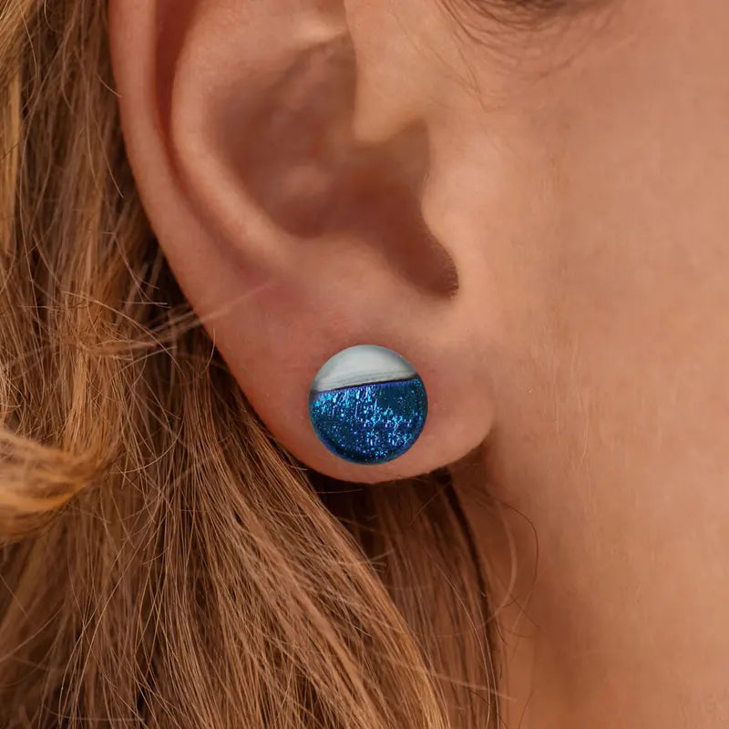 Clous femme sur puces d'oreilles en argent 925 bleu bleuange