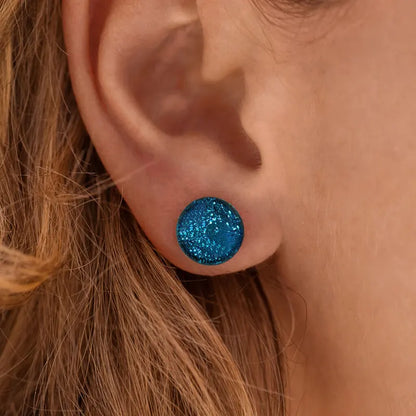 Boucles d'oreilles puces composition oreille bijoux argent massif bleu azuline