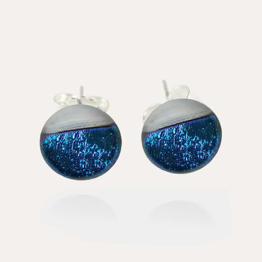 Bijoux en verre sur puces d'oreilles en argent massif bleu bleuange