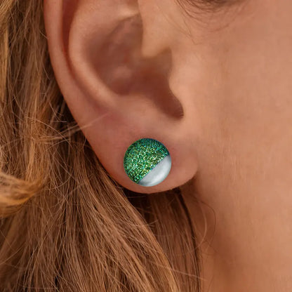 Boucles d'oreilles puces femme perles argent vertes orneige