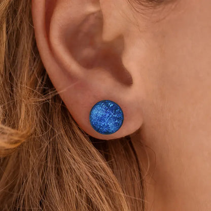 Boucle d'oreille puce femme en argent massif bleu lagonia
