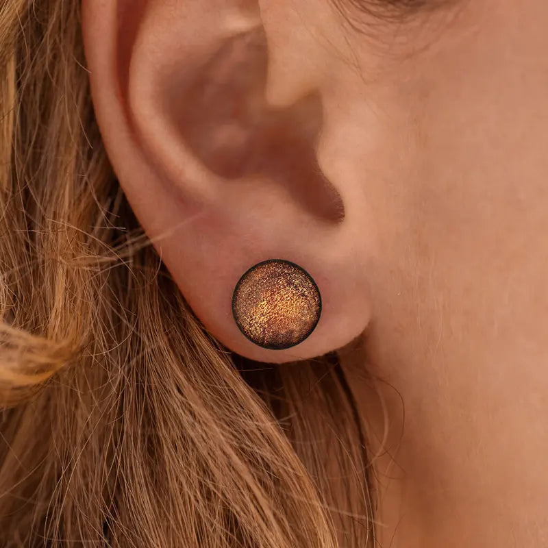 Boucles d'oreilles puces perle de Murano argent marron orange safrane