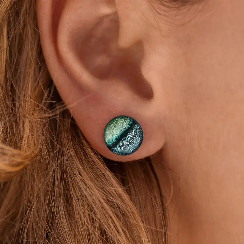 Boucles d'oreilles puces perle de Murano argent vertes oryna