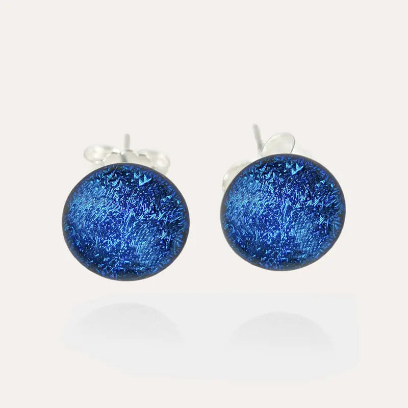 Boucles d'oreilles puces verre de Murano en argent massif bleu lagonia