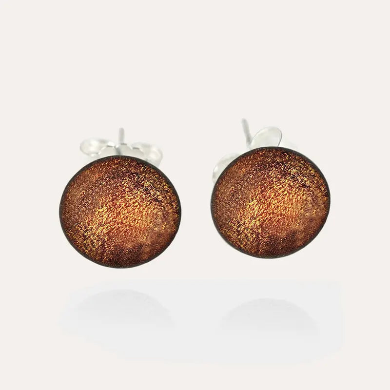 Jolies puces d'oreilles en argent marron et orange safrane