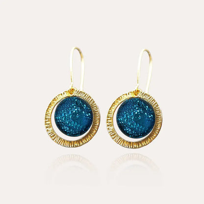 Boucles d'oreilles royales pendantes originales dorées bleues azuline