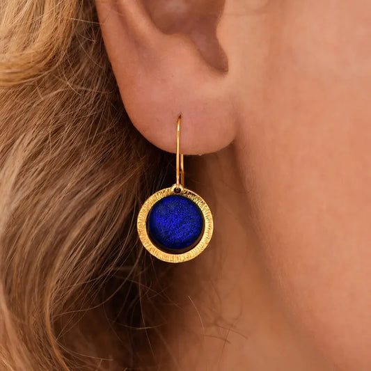 Boucles d'oreilles royales avec longues chaîne en or bleu nocturnelle