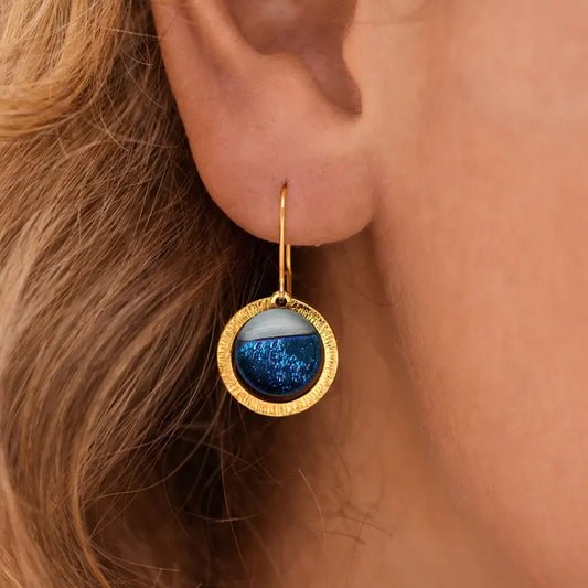 Boucles d'oreilles royales pendantes en plaque d'or bleu bleuange