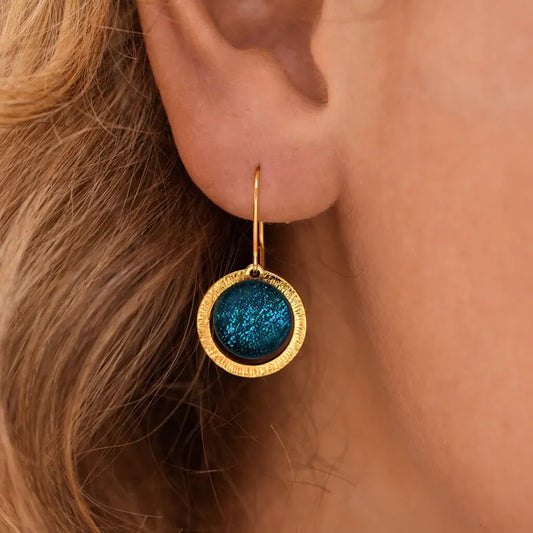Boucles d'oreilles royales dorées bleues, idée cadeau bijoux femme laga