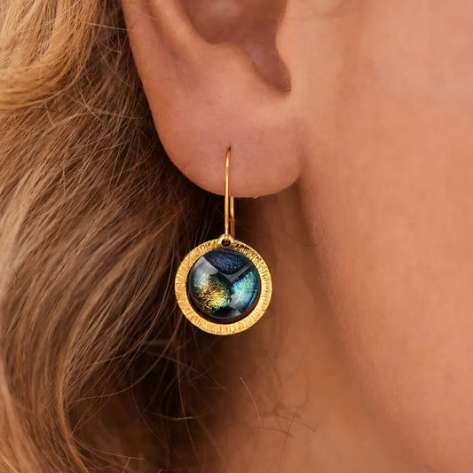 Boucles d'oreilles royales dorées multicolores, bijoux verre de Murano elumina