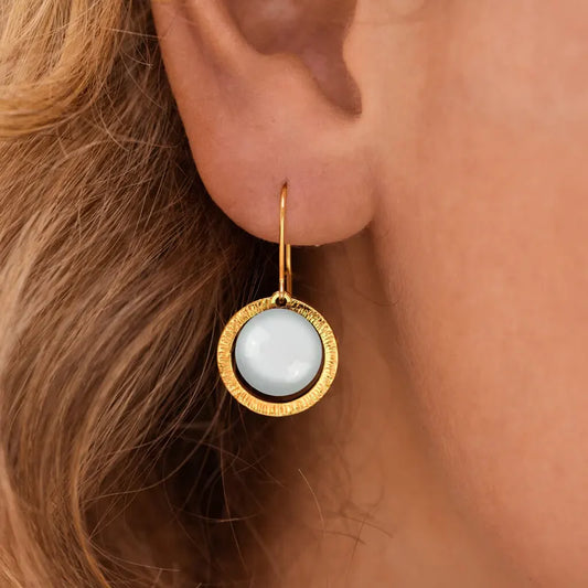 Boucles d'oreilles royales dorées blanches, boutique verre de Murano lumine