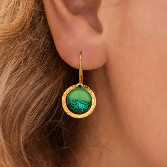 Boucles d'oreilles royales en or vertes avec pierre de Murano avantica