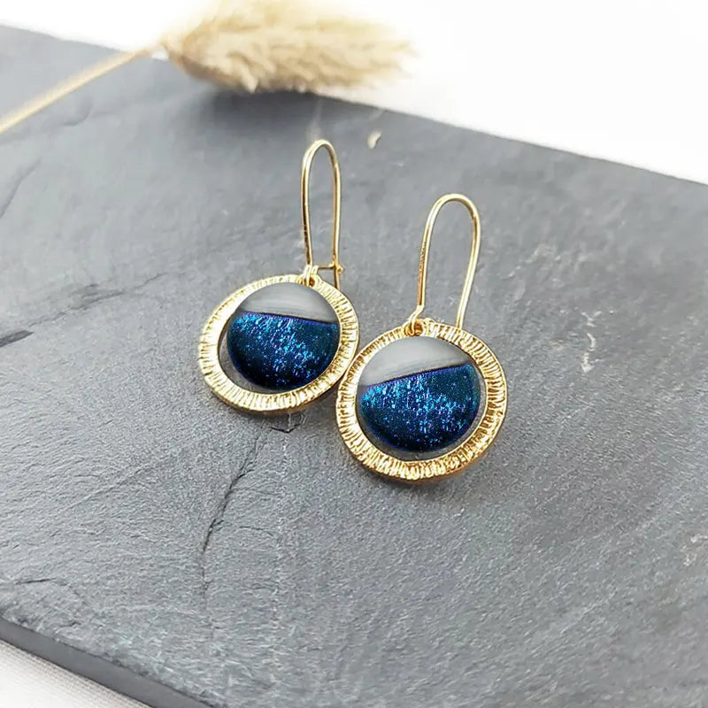 Boucles d'oreilles tendances bijoux 18 carats en or, bleu bleuange
