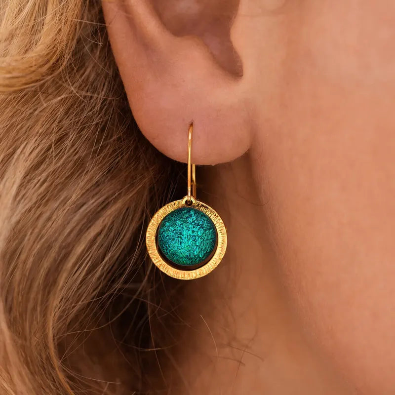 Boucles d'oreilles tendances bijoux Murano véritable en plaque or, vertes emeria