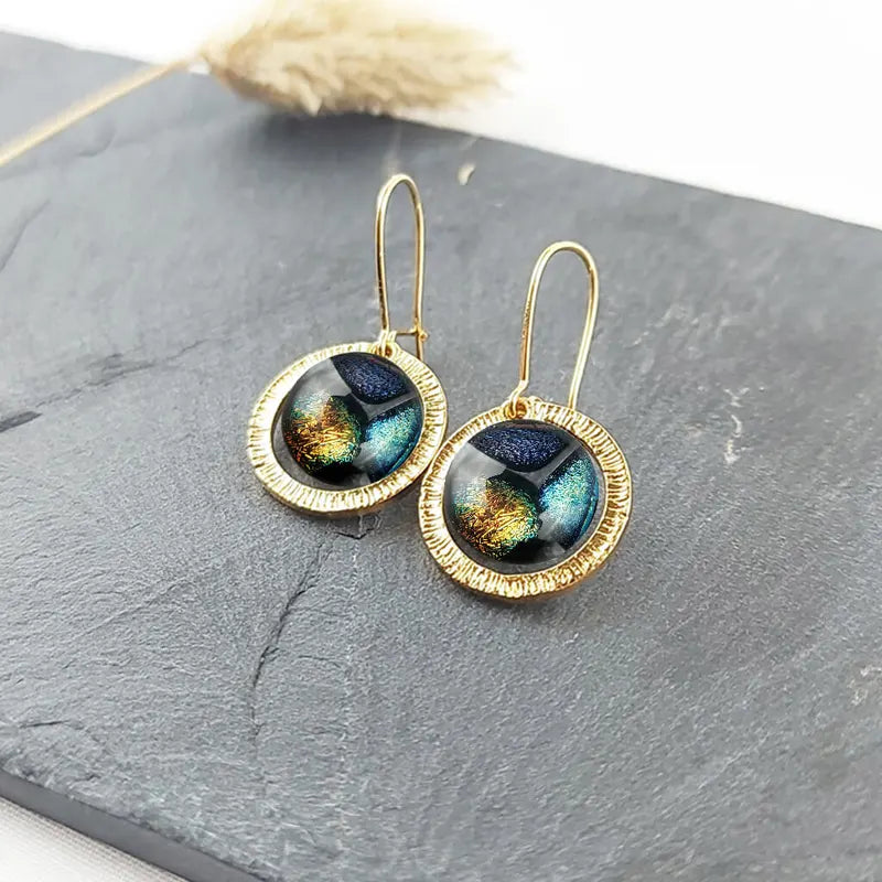 Boucles d'oreilles tendances bijoux pour femme, dorées multicolore elumina