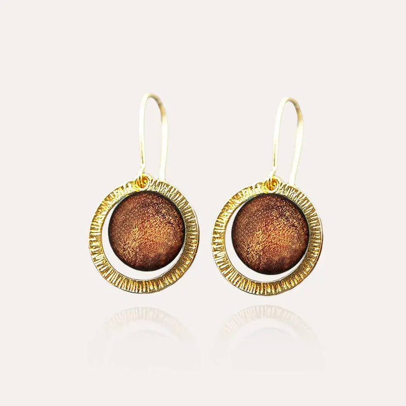 Boucles d'oreilles tendances bijoux pour femme en or, marron et orange safrane