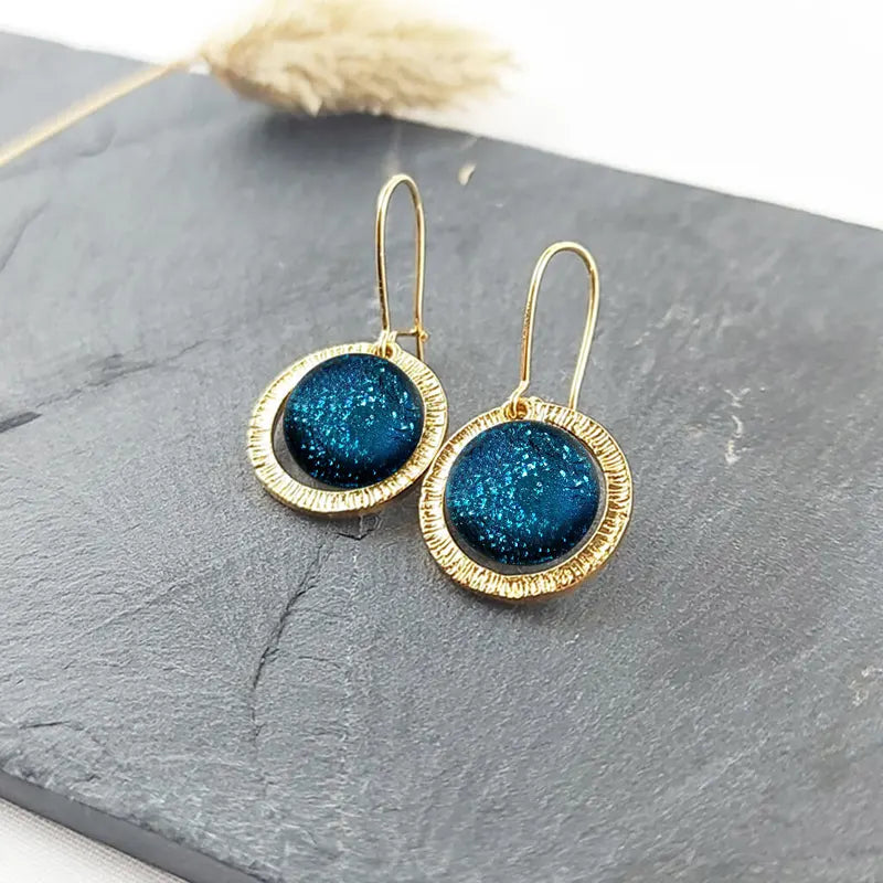Boucles d'oreilles tendances cadeau bijoux pour femme, dorées bleu azuline