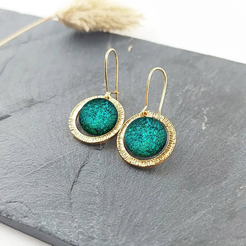 Boucles d'oreilles tendances cadeau bijoux pas cher pour femme, dorées vertes emeria