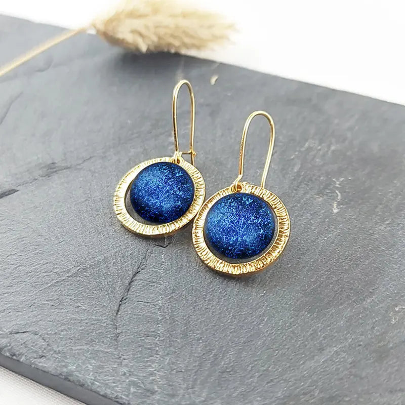 Boucles d'oreilles tendances fabrication française en or, bleu lagonia