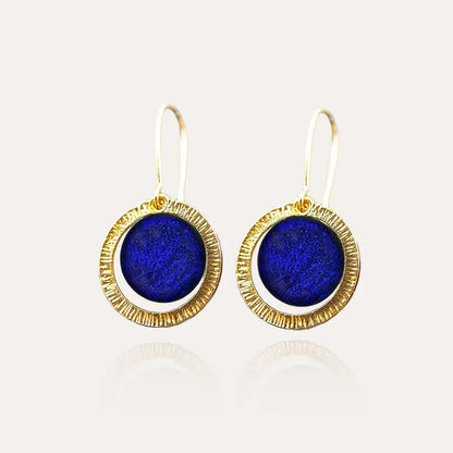 Boucles d'oreilles tendances perle de verre Murano, dorées bleu nocturnelle