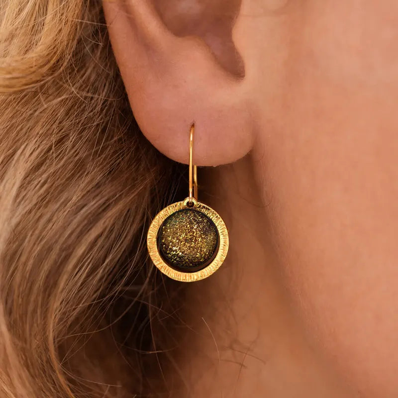 Boucles d'oreilles tendances perle de verre Murano en or, marron et orange alara