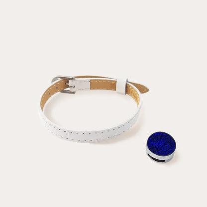 Bracelet en cuir blanc pour femme avec verre de Murano bleu nocturnelle