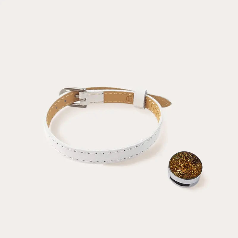 Bracelet en cuir blanc pour femme avec verre de Murano marron et orange alara