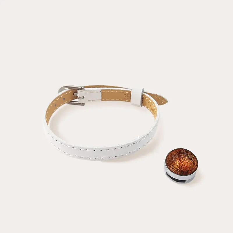 Bracelet Made in France en cuir blanc marron orange safrane
