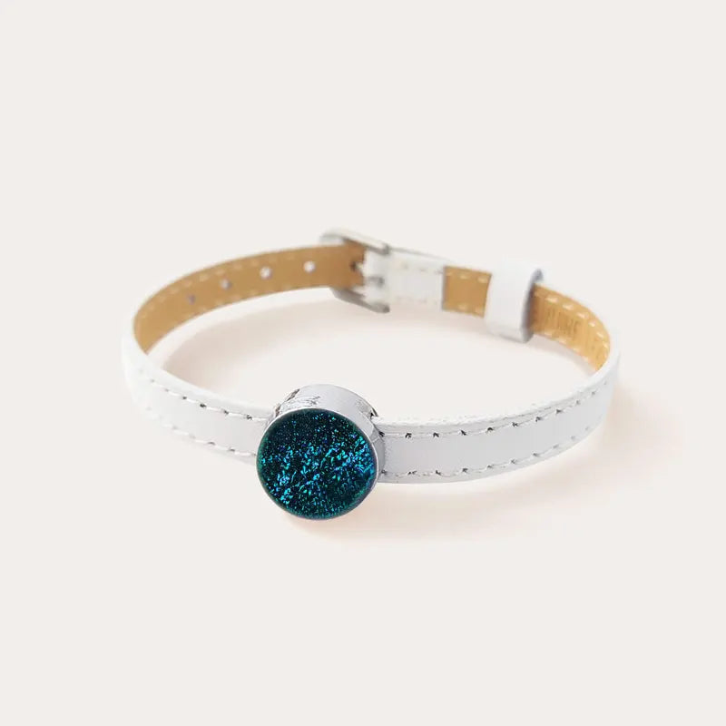 Bracelet en cuir blanc avec perle de Murano pour bleu laga
