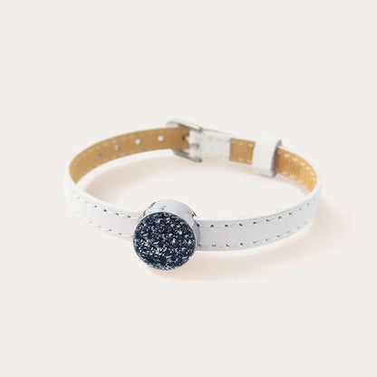 Bracelet cuir blanc perles de verre argenté chromia