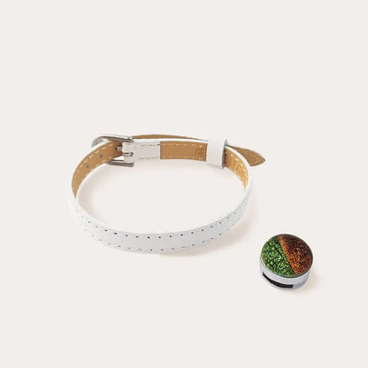 Bracelet cuir blanc avec perles de verre marron terriane