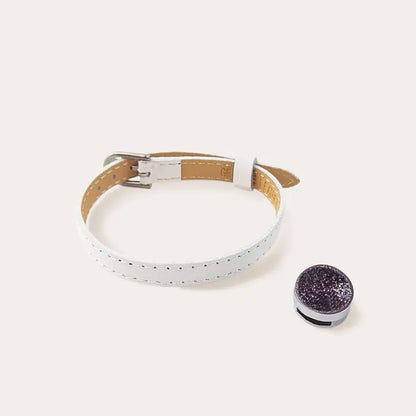 Bracelet en cuir blanc orné de perles en verre rose selenia