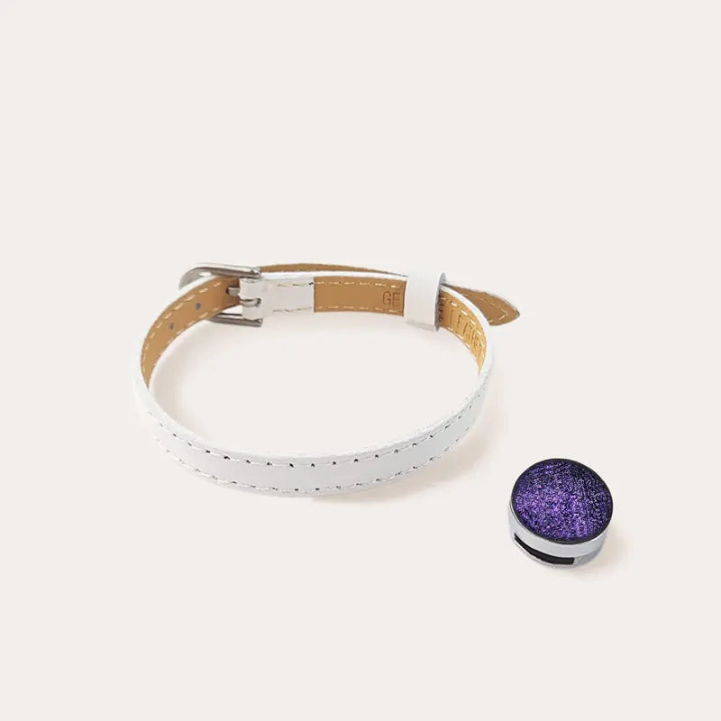 Bracelet en cuir blanc avec verre violet lilalune