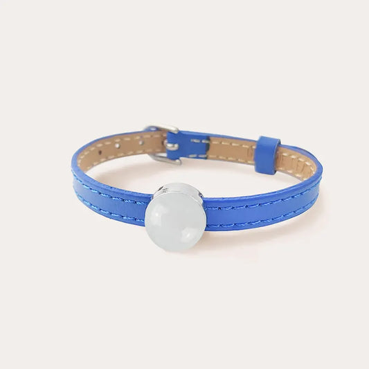 Bracelet cuir bleu, bijoux créateur blanc lumine