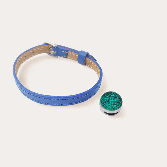 Bracelet cuir bleu femme artisanal vert emeria