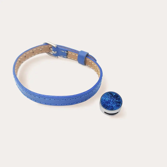 Bracelet cuir bleu avec perle de verre lagonia