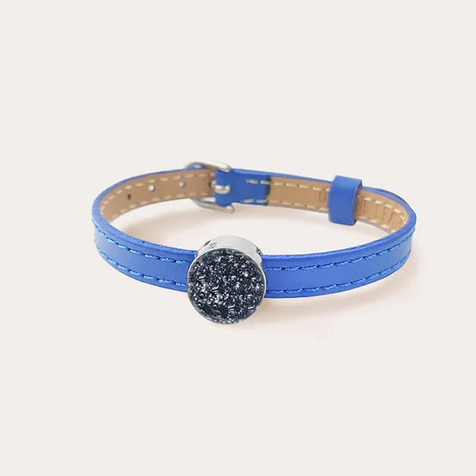 Bracelet cuir bleu femme avec verre de Murano argenté chromia