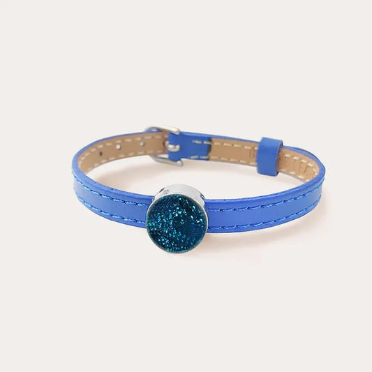 Bracelet cuir bleu avec verre de Murano azuline