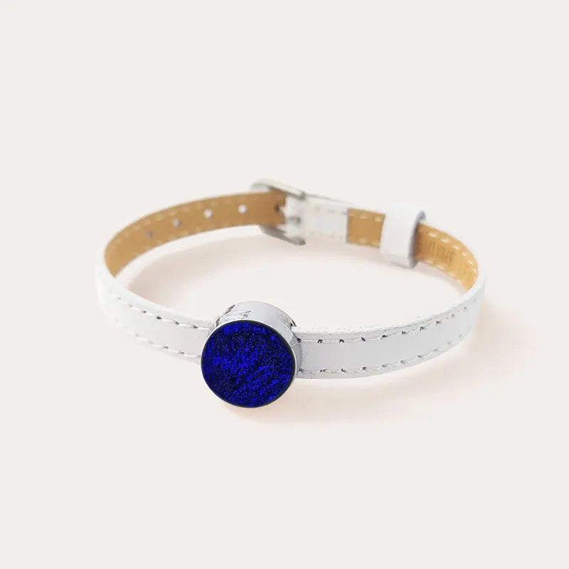 Bracelet en cuir blanc de fabrication française bleu pour femme nocturnelle