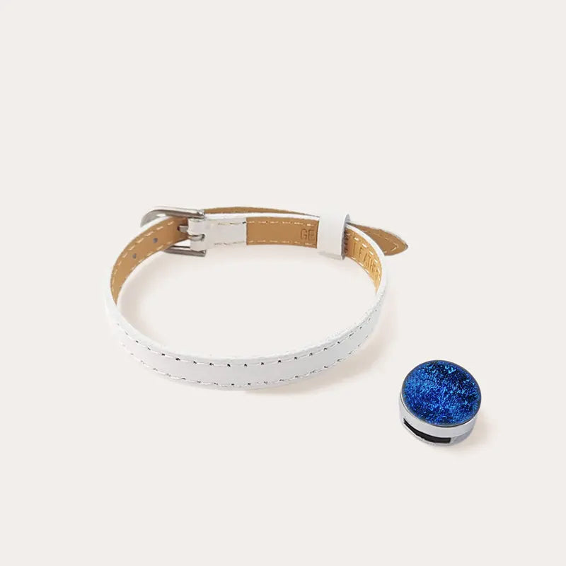 Bracelet en cuir blanc avec Murano bleu pour femme lagonia